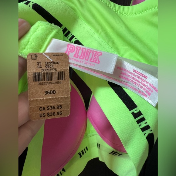 New…Victoria secret “Pink” Bright Lime Green 36DD NO WIRE Bra - Picture 7 of 7
